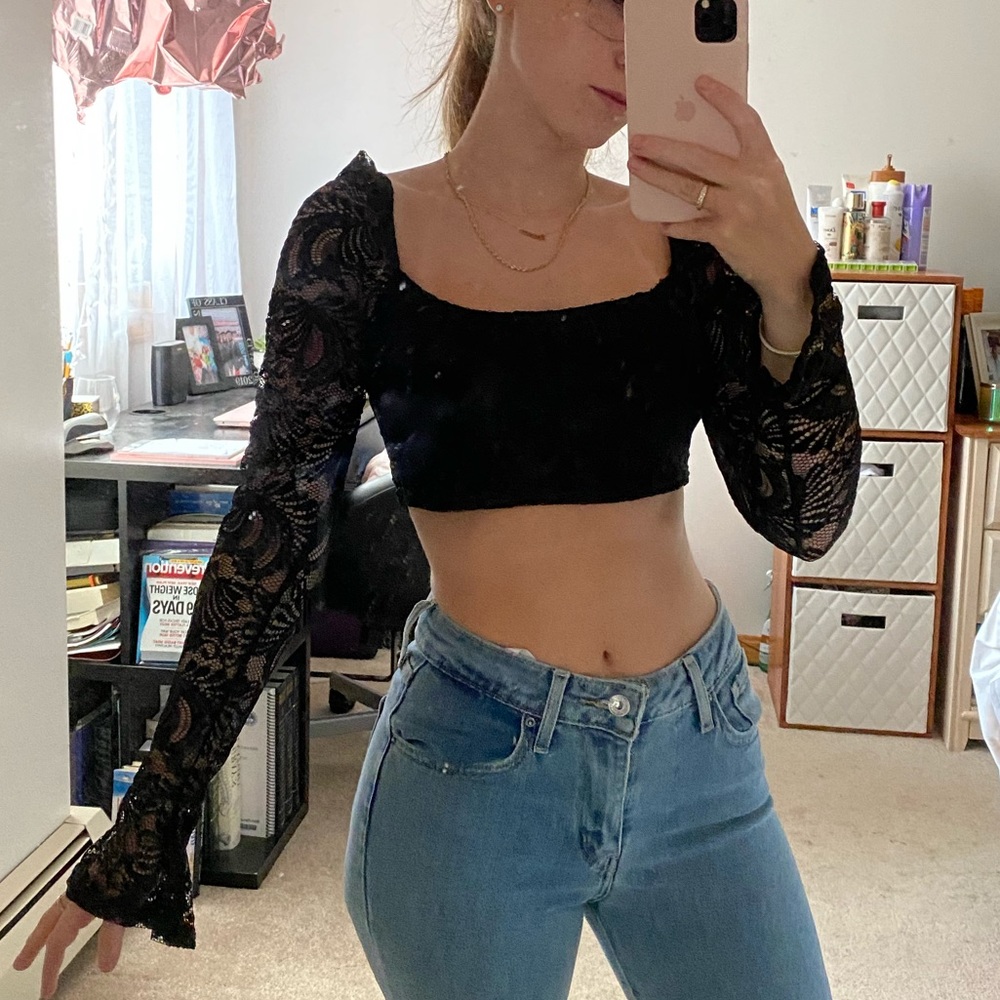 Black lace crop top